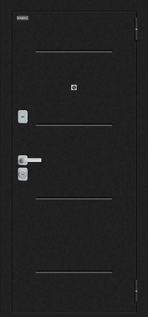 Фото Входная дверь Техно/BChrome Букле черное/Cappuccino Melinga BR6191 внешняя сторона
