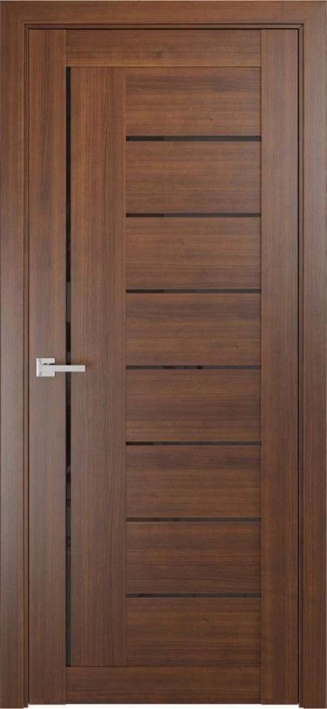 Фото Межкомнатная дверь ЛУ-17 орех темный (стекло лакобель чёрный, 900x2000)