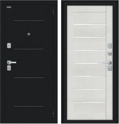 Дверь Браво Техно/BChrome Букле черное/Bianco Melinga